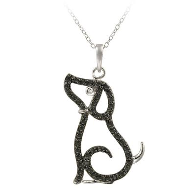 Sterling Silver Black Diamond Accent Dog Pendant