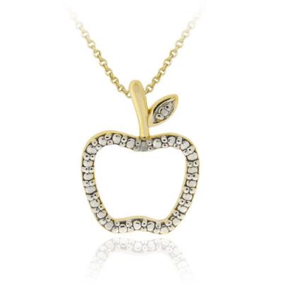 18K Gold over Sterling Silver Diamond Accent Apple Slide Pendant