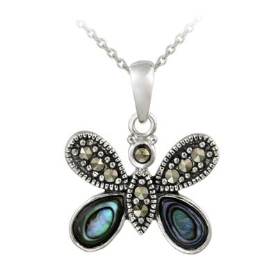 Sterling Silver Marcasite & Abalone Butterfly Pendant