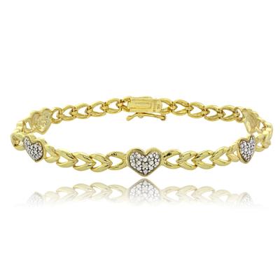 18K Gold over Sterling Siver Diamond Accent Heart & Leaf Bracelet
