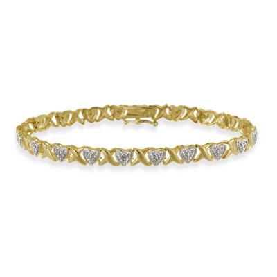 18K Gold over Sterling Silver Diamond Accent X & Heart Bracelet