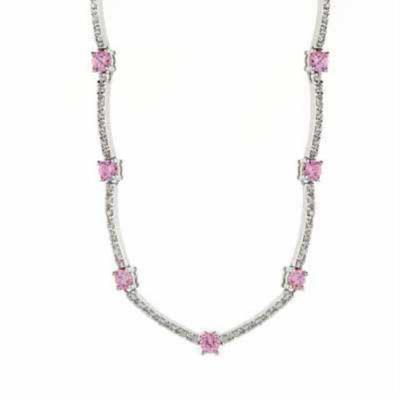 Sterling Silver Pink & Clear CZ Necklace