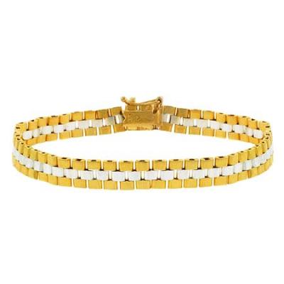 18K Gold over Sterling Silver Two Tone Watchband Link Bracelet