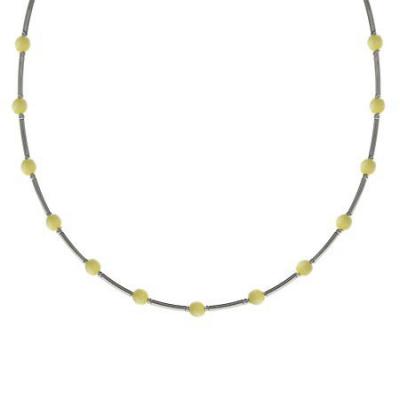 Sterling Silver .925 Glass Gray Cats Eye Stone Bar and Bead Necklace