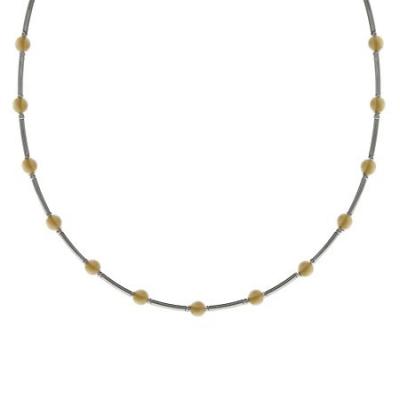 Sterling Silver .925 Genuine Natural Mother of Pearl Stone Bar and Bead Necklace