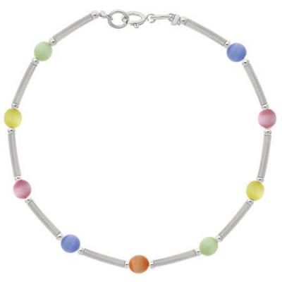 Sterling Silver Multi-Color Cats Eye Bar and Bead Bracelet