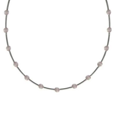 Sterling Silver .925 Glass Lavender Cats Eye Stone Bar and Bead Necklace
