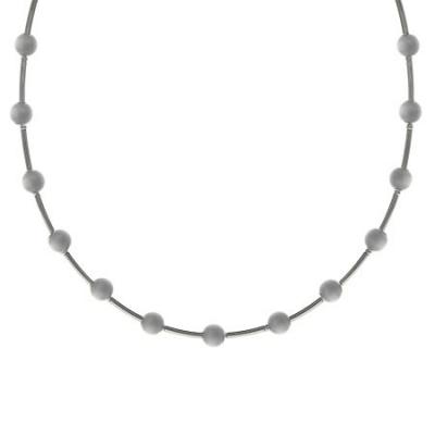 Sterling Silver .925 Glass Gray Cats Eye Stone Bar and Bead Necklace