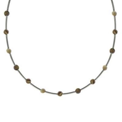 Sterling Silver .925 Genuine Desert Jasper Stone Bar and Bead Necklace