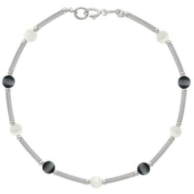 Sterling Silver Black and White Cats Eye Bar and Bead Bracelet