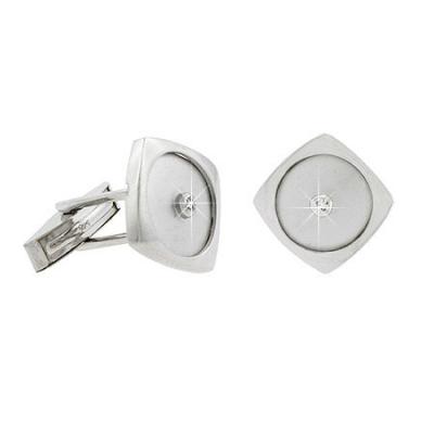 Sterling Silver CZ Brushed & Polished Modern Mens Cufflinks