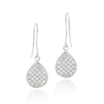 Sterling Silver CZ Micro Pave Teardrop Dangle Earrings