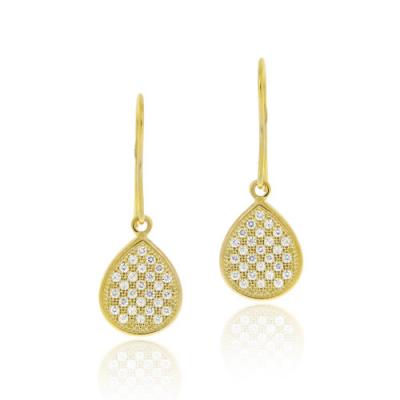 18K Gold over Sterling Silver CZ Micro Pave Teardrop Dangle Earrings