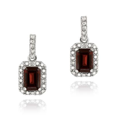 Sterling Silver 2.4ct Garnet & Diamond Accent Dangle Earrings