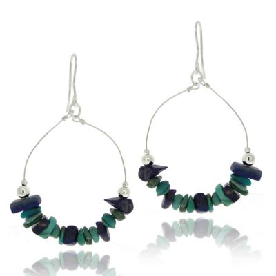 Sterling Silver Denim Lapis & Created Turquoise Chips Earrings