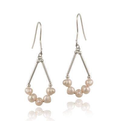 Sterling Silver Freshwater Cultured Pink Pearl Triangle Dangle Earrings