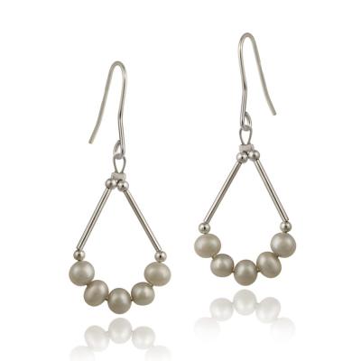Sterling Silver Freshwater Cultured Gray Pearl Triangle Dangle Earrings