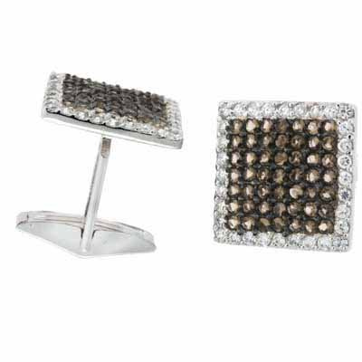 Sterling Silver Smokey Quartz CZ Square Mens Cufflinks