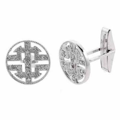 Sterling Silver CZ Round Mens Cufflinks