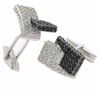 Sterling Silver Black & Clear CZ Modern Mens Cufflinks