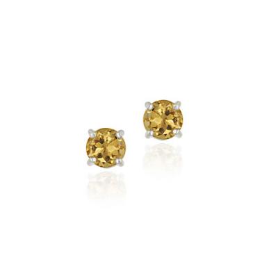 Sterling Silver Genuine Citrine 6mm Round Stud Earrings - November Birthstone