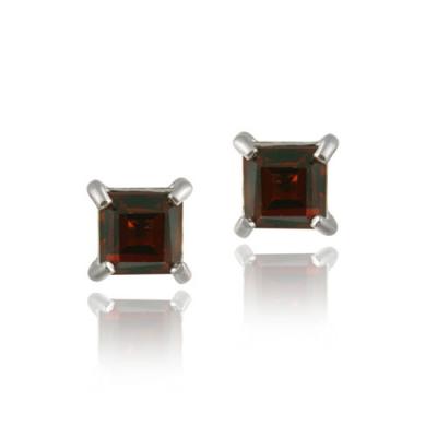 Sterling Silver 1.60ct. Garnet 5mm Square Stud Earrings