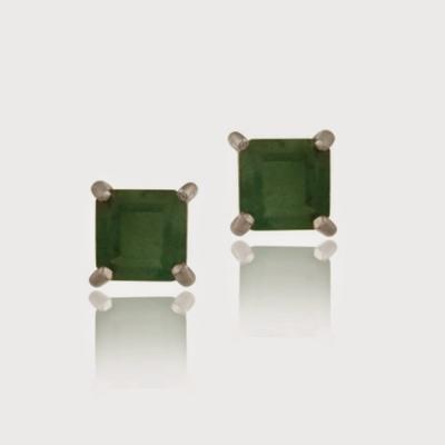 Sterling Silver 1.20ct. Emerald 5mm Square Stud Earrings