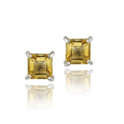 Sterling Silver 1.10ct. Citrine 5mm Square Stud Earrings
