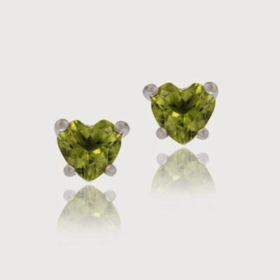 Sterling Silver Peridot Heart Stud Earrings