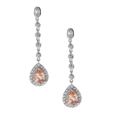 Sterling Silver Champagne & White CZ Teardrop Dangle Earrings