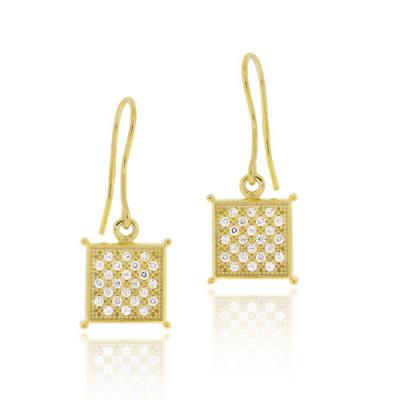 18K Gold over Sterling Silver CZ Micro Pave Square Dangle Earrings