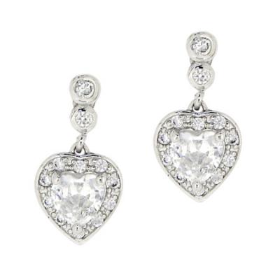 Sterling Silver CZ Heart Dangle Earrings