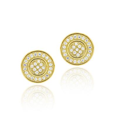 18K Gold over Sterling Silver CZ Micro Pave Round Stud Earrings