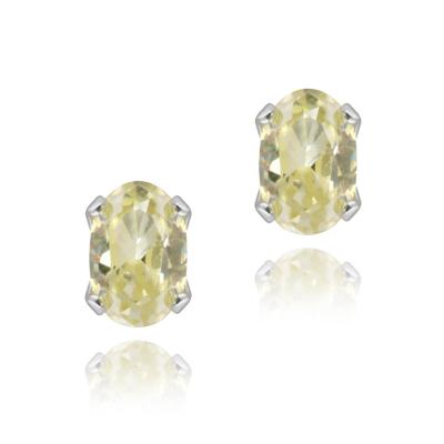 Sterling Silver Yellow CZ 6x4mm Oval Stud Earrings