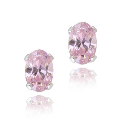 Sterling Silver Pink CZ 6x4mm Oval Stud Earrings