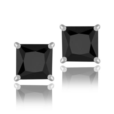 Sterling Silver Black CZ 6mm Square Stud Earrings