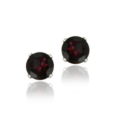 Sterling Silver 2.2ct Garnet Stud Earrings, 6mm