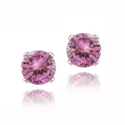 Sterling Silver 2.1ct Created Pink Sapphire Stud Earrings, 6mm
