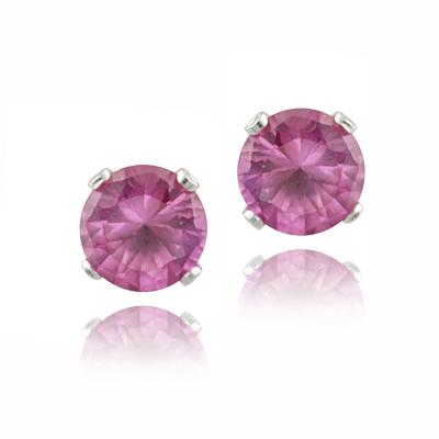 Sterling Silver 1.2ct Created Pink Sapphire Stud Earrings, 5mm