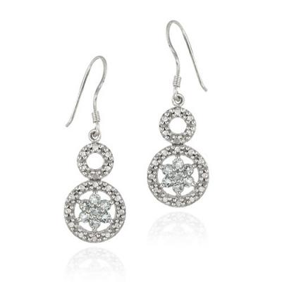 Sterling Silver Blue Topaz Flower & Diamond Accent Double Circle Earrings