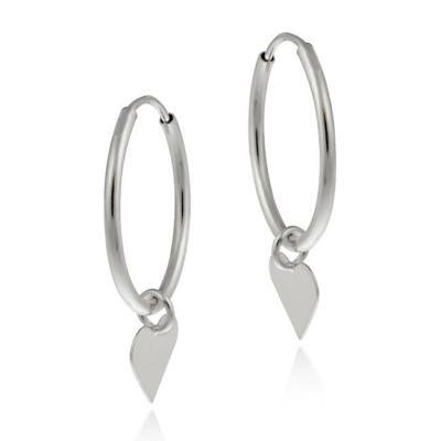 10K White Gold Dangling Heart Endless Mini Hoop Earrings