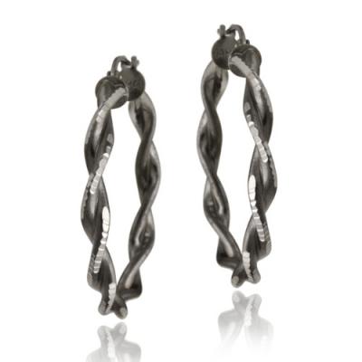 Black Rhodim Overlay Sterling Silver 30mm Twist Hoop Earrings