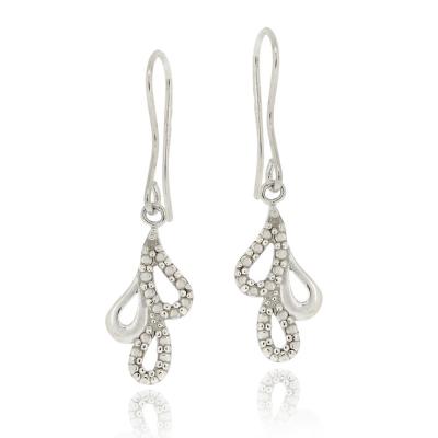 Sterling Silver Diamond Accent Teardrop Cluster Dangle Earrings