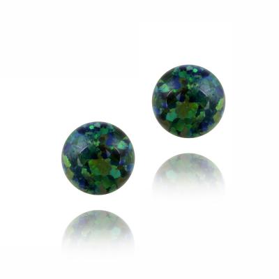 Sterling Silver Created Dark Green Opal Ball Stud Earrings, 8mm
