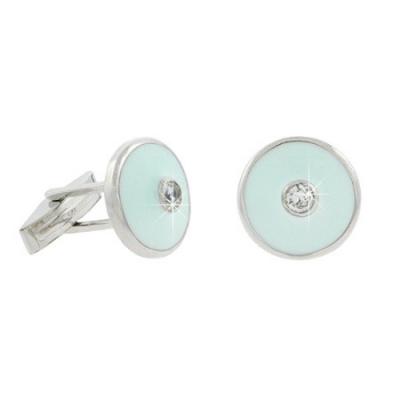 Sterling Silver CZ & Teal Enamel Round Mens Cufflinks