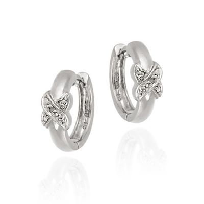 Sterling Silver Diamond Accent 'X' Design Hoop Earring
