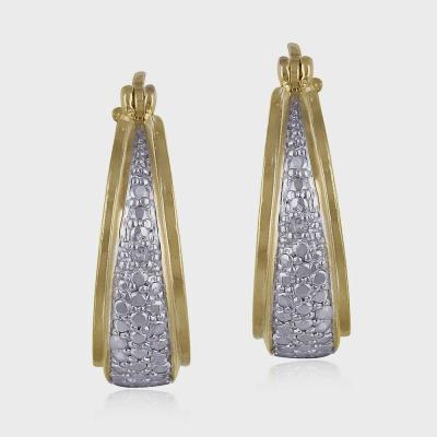 18K Gold over Sterling Silver Two-Tone Diamond Accent Hoop Earrings