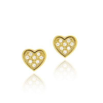 18K Gold over Sterling Silver CZ Micro Pave Small Heart Stud Earrings