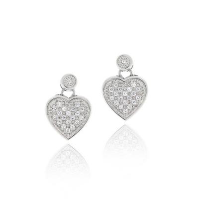 Sterling Silver CZ Micro Pave Heart Dangle Earrings