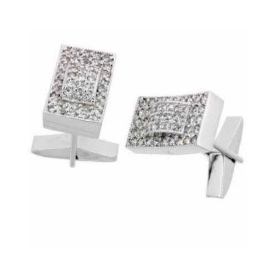 Sterling Silver CZ Rectangle Contemporary Cufflink